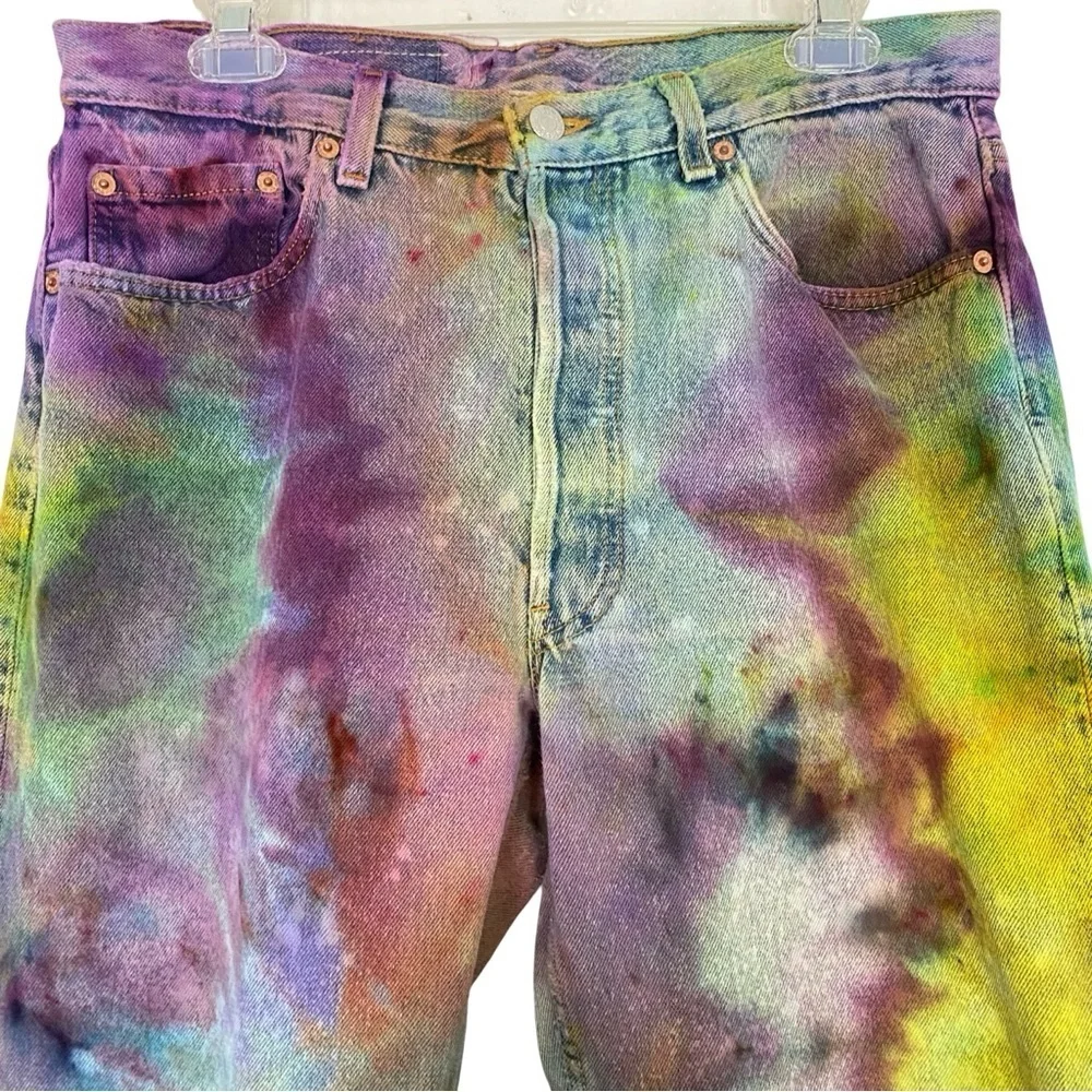 Vintage Levi’s Jeans Waist Size 30 31 Levis 501 Tie Dye VTG 90s Button Fly Multi - Picture 3 of 15